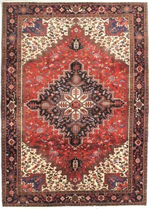 Hand Knotted Heriz Red Navy Wool Geometric Oriental Area Rug Carpet 7'11" x 11' - Picture 1 of 11