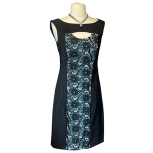 Gothic Lace Officecore Dress Y2K Black Mesh Cutout Bodycon Whimsigoth Siren sz6 - Picture 1 of 13