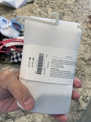 Tights Janie and Jack white with pink flowers size 2 to 3T new with tags - Image 1 of 3