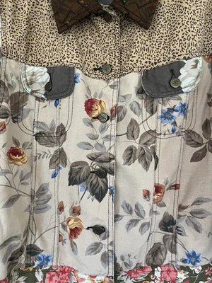 Stonebridge Leopard Floral Plaid Jean Jacket Brown, Beige, Rust India L EUC - Image 1 of 4
