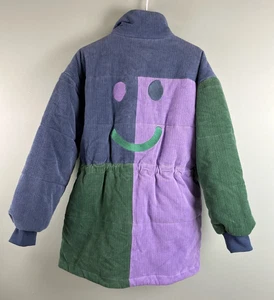 Lazy Oaf Happy Sad Colourblock Puffer Jacket donna taglia XS blu viola verde cappotto - Foto 1 di 12