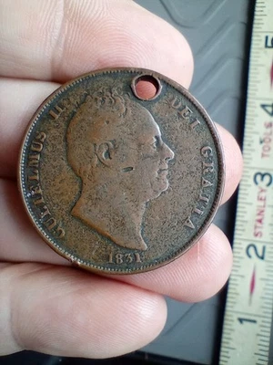 1831 Great Britain William IV One Penny. Pendant hole drilled. Circulated  - Image 1 of 4