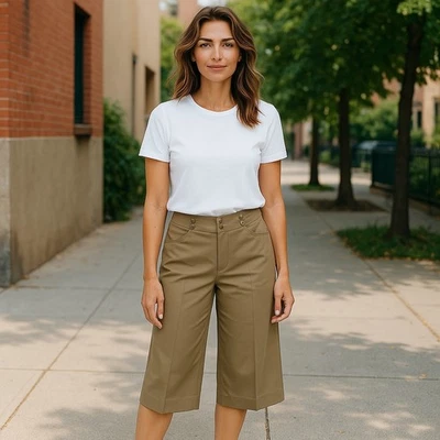 Larry Levine Women's Size 14 Stretch Brown Skimmer Lined Shorts Regular Fit - Image 1 of 4