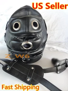 PVC LEATHER Lockable O Ring Full Hood MUZZEL Mask Open Mouth Costume Party Play - Picture 1 of 6