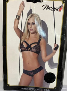 Nuevo con etiquetas Lencería Mapale Negro Encaje 2 Piezas Conjunto S/M - Imagen 1 de 9