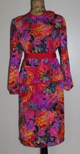 Vintage Charles Carroll Floral Embossed Satin 2 Pc Skirt Blouse Set Women's S - Picture 1 of 15