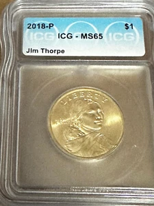 2018 D & P Jim Thorpe Sacagawea Native American Dollar ICG MS 64-65 - Picture 1 of 9