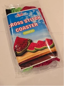 My Craft Club Cross Stitch Coaster Set Red Green - Picture 1 of 2