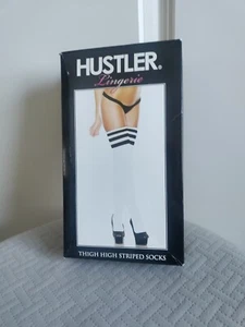 HUSTLER LINGERIE THIGH HIGH STRIPED SOCKS WHITE/BLACK STRIPES - Bild 1 von 4