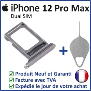 TIROIR  CARTE SIM DUAL DE L'IPHONE 12 PRO MAX NOIR AVEC JOINT ÉTANCHE + OUTIL - Photo 1 sur 3