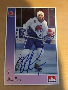 Signed Mike Ricci #9 -  Quebec Nordiques 