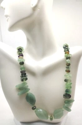 Aquamarine Colored Glossy Glass Stones And Multicolored Glass Beads Necklace - Image 1 of 4