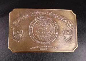 VTG 1970's Solid Brass Belt Buckle Committee of Vigilance San Francisco - Picture 1 of 4