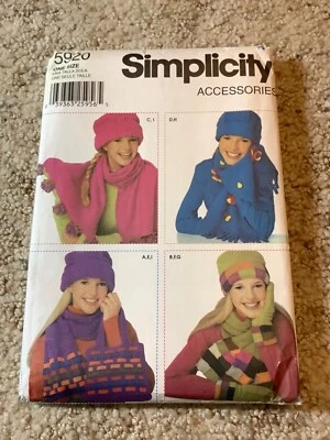 Simplicity SEWING PATTERN 5920 FLEECE HAT SCARF GLOVES One Size MOSTLY UNCUT - Image 1 of 3