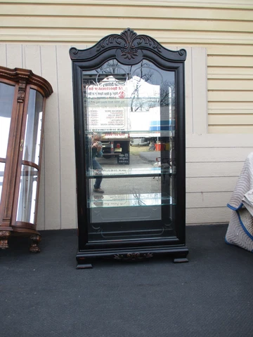 64127  Large REINISCH  Etched Glass Curio Cabinet China Side Doors Cover