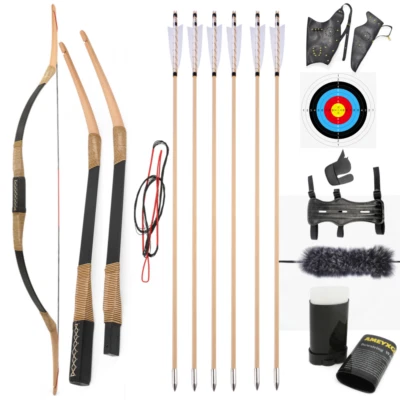 Archery Takedown Traditional Recurve Bow 20-35lbs Wooden Horse Hunting Target - Image 1 of 4