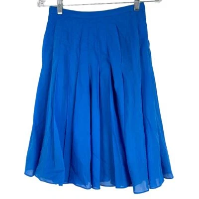 Akris NWOT Blue Pleated Flare Skirt Back Zip Size 2 100% Cotton Fully Lined  - Image 1 of 4