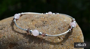 Handmade stretch bracelet with Sterling Silver, Glass Beads & Rose Quartz. - Picture 1 of 4