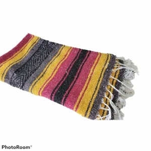 Striped Mexican Blanket with Fringe Southwestern - Picture 1 of 5