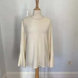 Charlotte Brody Crewneck Cashmere Cream Bell Ruffle Sleeve Sweater M - Picture 1 of 10