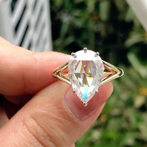 Solitaire Split Shank Style with 2.0 CT Pear Rose Cut Moissanite Engagement Ring - Picture 1 of 8