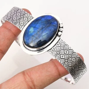 Blue Labradorite Gemstone 925 Sterling Silver Handmade Jewelry Bracelet Cuff - Picture 1 of 6