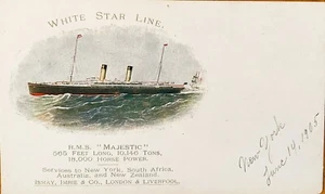 TARJETA POSTAL PRIVADA c.1901 RMS MAJESTIC White Star Line Sin división, excelente - Imagen 1 de 2