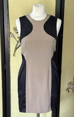 Vestido Jay Godfrey Mujer Mezcla Seda Tostado Negro Estampado Bloque de Color Cambio Talla 4 Foto 1 de 4