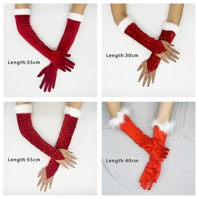 Guantes de Terciopelo Rojo Navidad Fiesta Eiquette Boda Guantes Mujeres Guantes Largos Foto 1 de 4
