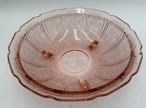 Jeanette de vidrio rosa de la depresión flor de cerezo cuenco de 3 patas 10,5" - Imagen 1 de 14
