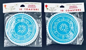 VINTAGE AQUA TURQUOISE & WHITE PAPER ABSORBENT COASTERS 2 PKS OF 10 ORIG SEALED - Picture 1 of 3