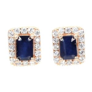 925 Sterling Silver Diffused Octagon Blue Sapphire 6x4mm Simulated Cz Earrings - Picture 1 of 10