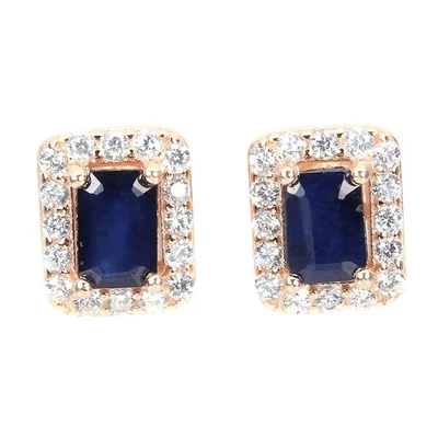 925 Sterling Silver Diffused Octagon Blue Sapphire 6x4mm Simulated Cz Earrings - Image 1 of 4