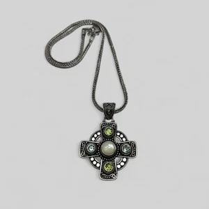 Suarti Bali Sterling 925 Silver 18K Gemstone Cross Necklace 16 in - Picture 1 of 6
