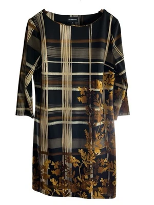 Vestido Liz Claiborne Para Mujer 14 Negro Marrón Blanco Gris Floral Cuello Barco LS Foto 1 de 4