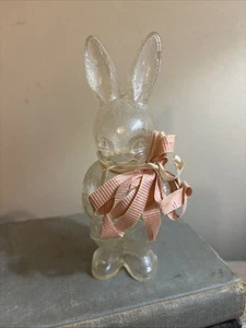 Vintage Clear Plastic Easter Bunny Rabbit Empty Candy Container Spring - Picture 1 of 14