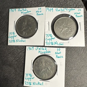 1969 X 3 🇬🇧 Great Britain 10 New Pence 3 Coins AU 75% Copper 25% Nickel No Mag - Picture 1 of 13
