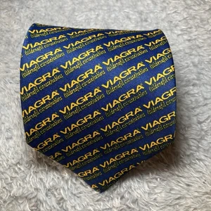 Pfizer VIAGRA BLUE PILL Necktie Tie Pharmaceutical Promo Advertising Spell Out - Picture 1 of 4
