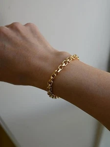 Brazalete de 6,8 pulgadas sólido de oro amarillo de 18 k vintage de cadena de eslabones de anclaje grueso de 5,5 mm - Imagen 1 de 5