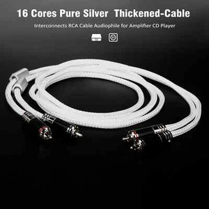 Pair 16 Cores 4N Pure Silver Audio RCA Cable Carbon Fiber RCA Plug for Amplifier - Picture 1 of 11