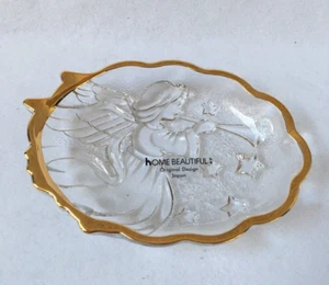 HOME BEAUTIFUL Crystal Dish Angel Gold Trim Candy Dish Japan H-272 - Picture 1 of 8