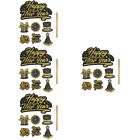  4 Sets 2023 Cake Inserts Wood Party Cupcake Decor Gold Ballons