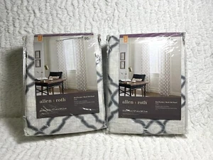 2 Allen + Roth Tilli Trellis Rod Pocket Back Tab Panel Gray Curtain 50in x 95in - Picture 1 of 8