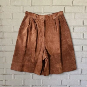 Vtg 80s Shorts Brown Suede Leather High Waisted Mom Style size 12 Evan Davies - Picture 1 of 8