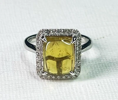 Vintage Yellow Tourmaline Diamond Double Halo  14k white gold ring。Size 7 - Imagem 1 de 4
