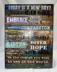 Inspirational Wall Art Sign "Today Is A New Day" Rustic Motivational Home Decor - Picture 1 of 13
