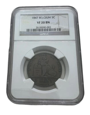 Coin, Belgium, Leopold I, 5 Centimes, 1847 Copper, KM:5.2 Graded VF20 NGC - Image 1 of 4