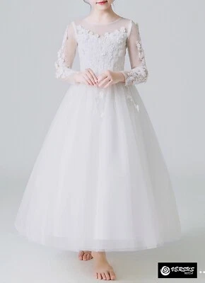 Robe Fille Cérémonie Première Communion Brodé Fille Fête Princess Robe COM032B - Photo 1/4