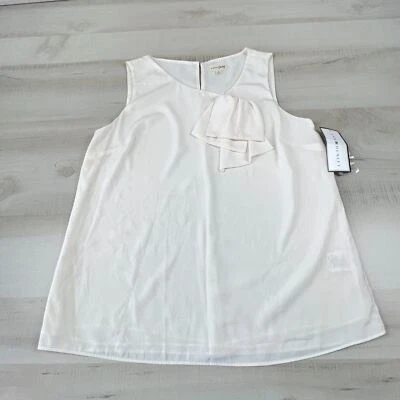 Maison Jules Womens Top Large Cream Sleeveless Blouse Shirt Semi Sheer Lined New - Image 1 of 4