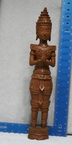 Handmade Vintage wood carved praying THAI BUDDHIST TEPPANOM - Picture 1 of 14